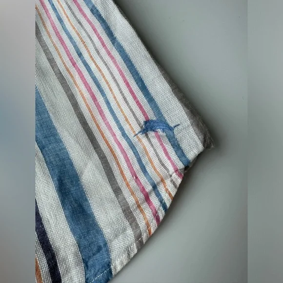 Tommy Bahama Striped 100% Linen Long Sleeve Textured Button Up Shirt Men’s XXL - Picture 7 of 8